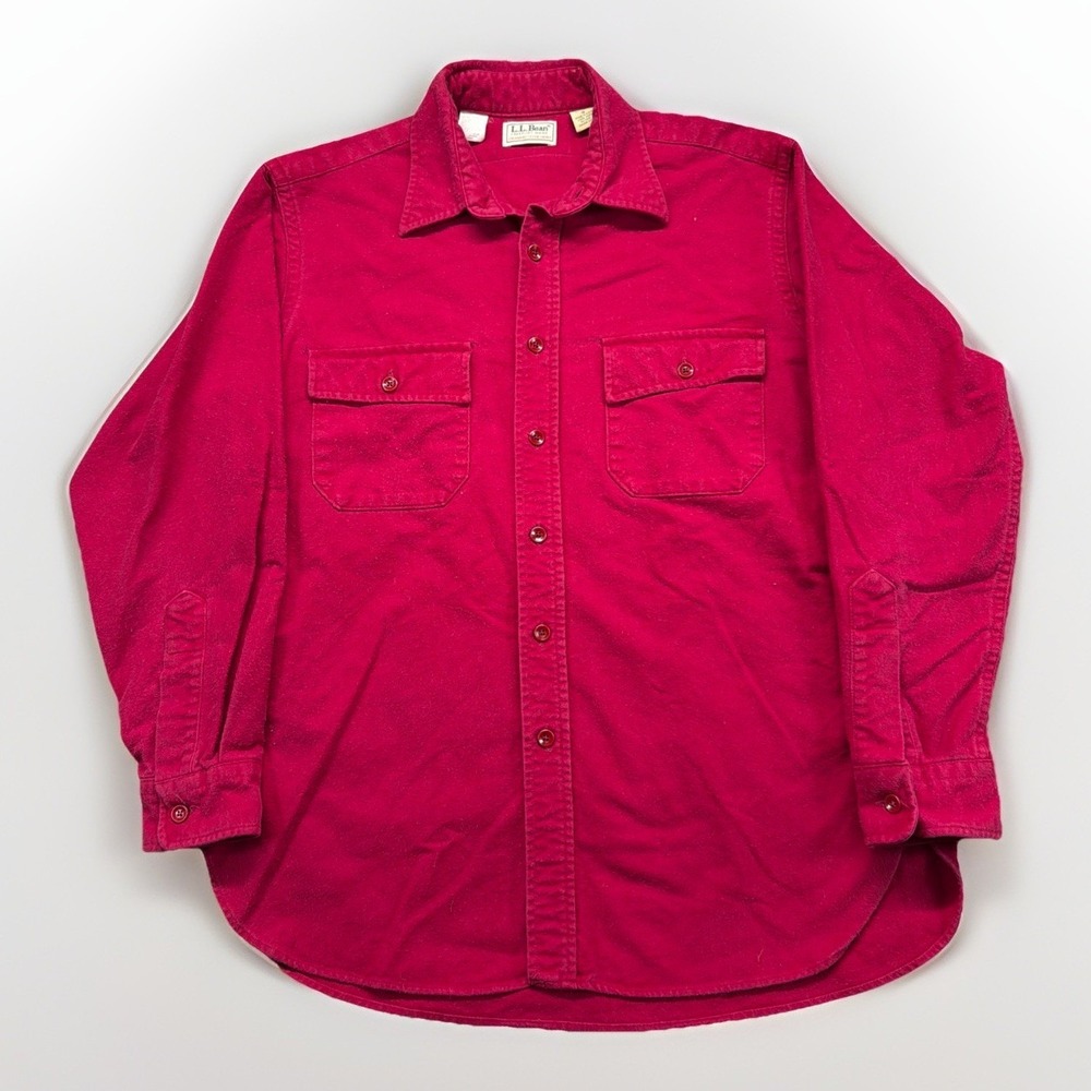 Vintage 1980s LL Bean USA Made Chamois Cloth Shirt Men's SZ 16 Long Sleeve Red